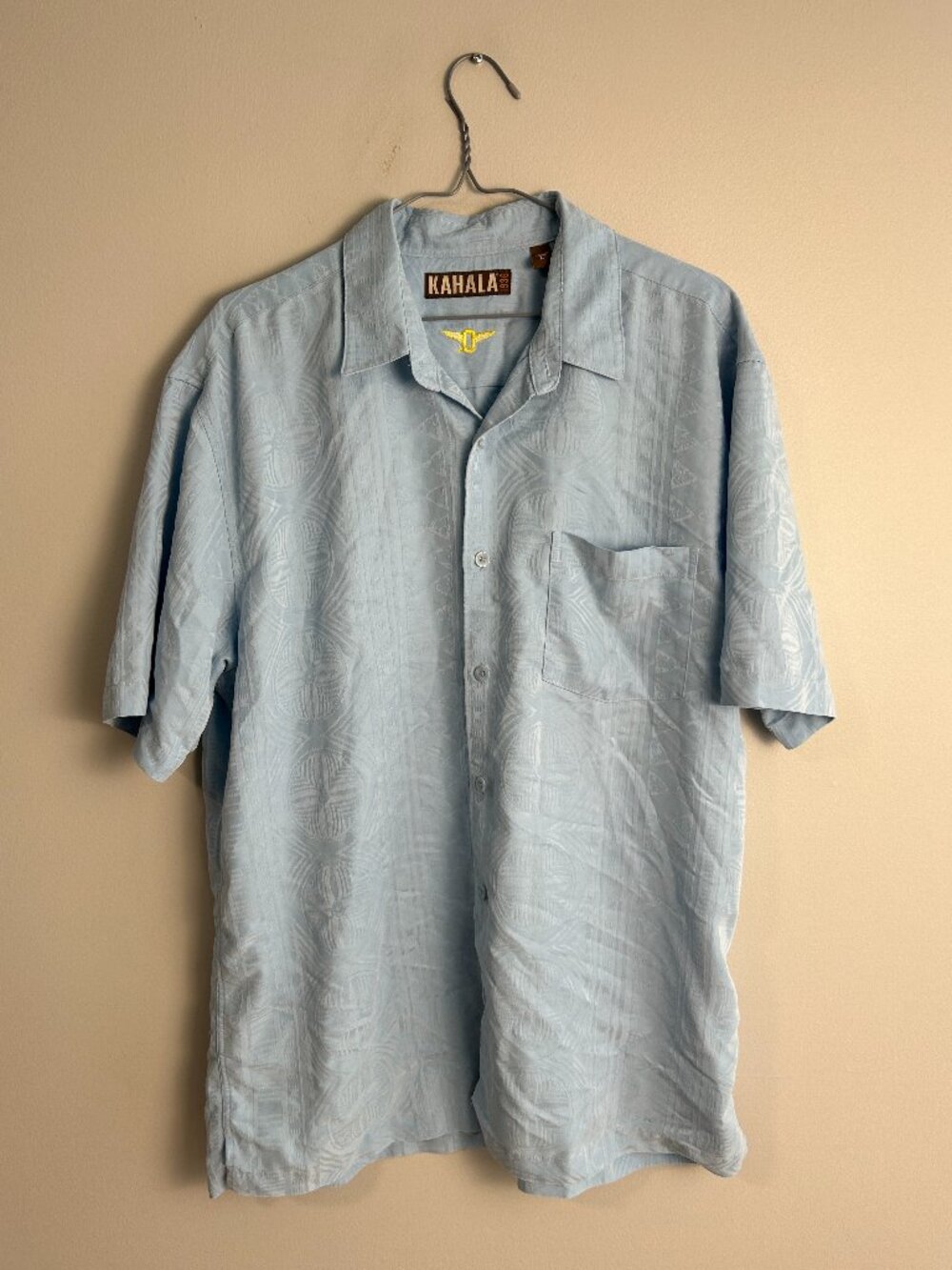 Kahala 1936 Jacquard Hawaiian Shirt Men's Large Light Blue Aloha Camp Shirt